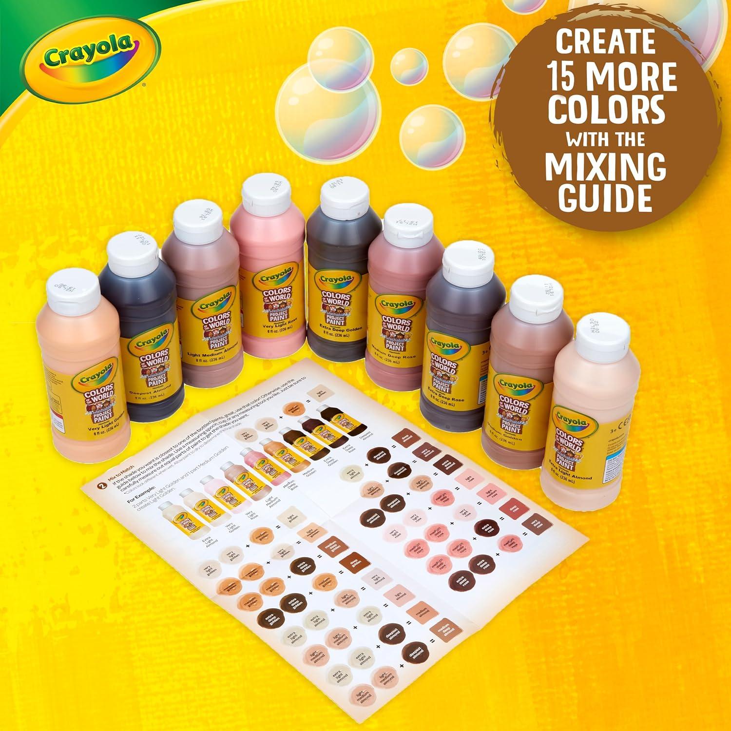 Crayola Colors Of The World Washable Paint – 8oz (9ct), Bulk Skin Tone Paint, Kids Arts & Crafts Supplies, For Teachers & Classrooms