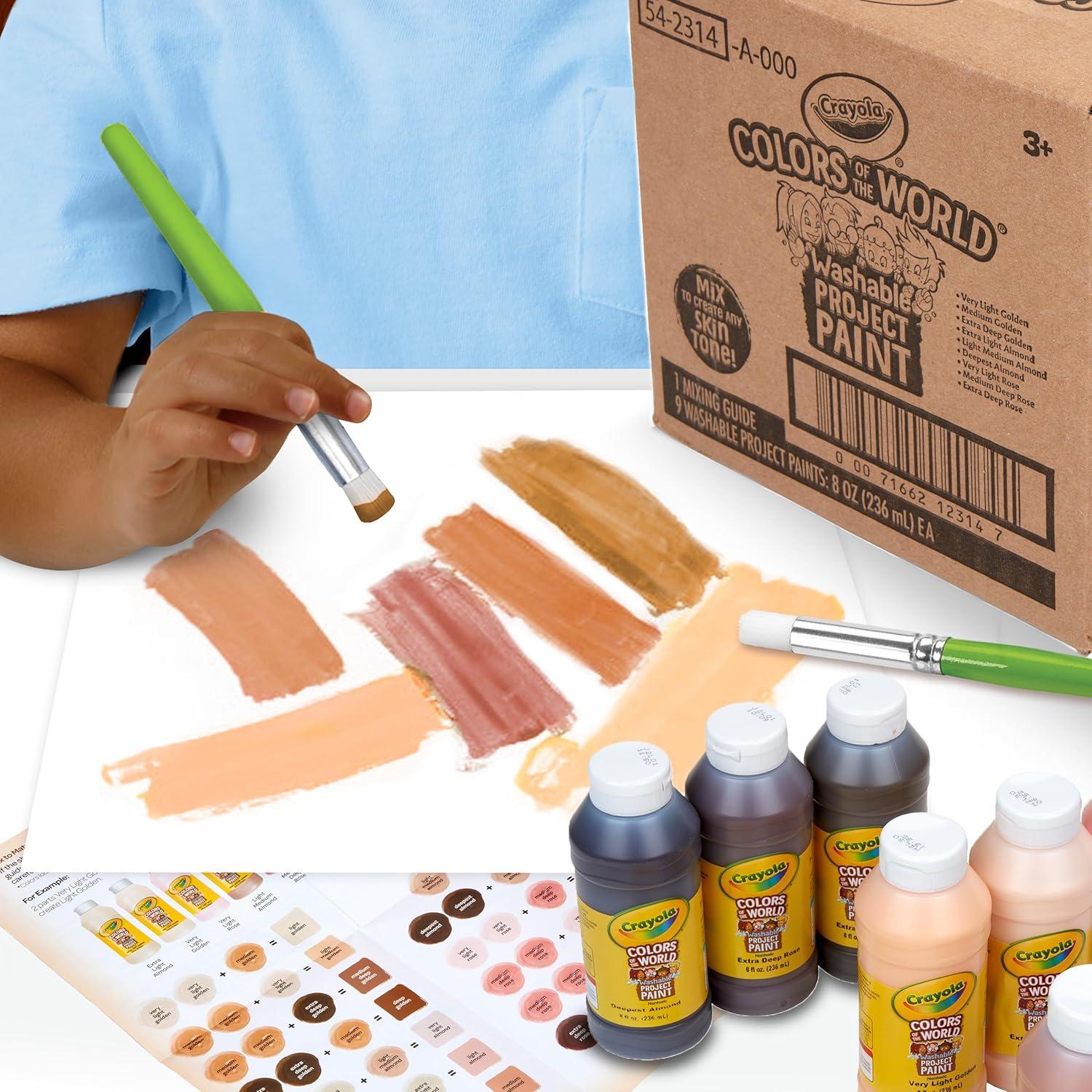 Crayola Colors Of The World Washable Paint – 8oz (9ct), Bulk Skin Tone Paint, Kids Arts & Crafts Supplies, For Teachers & Classrooms