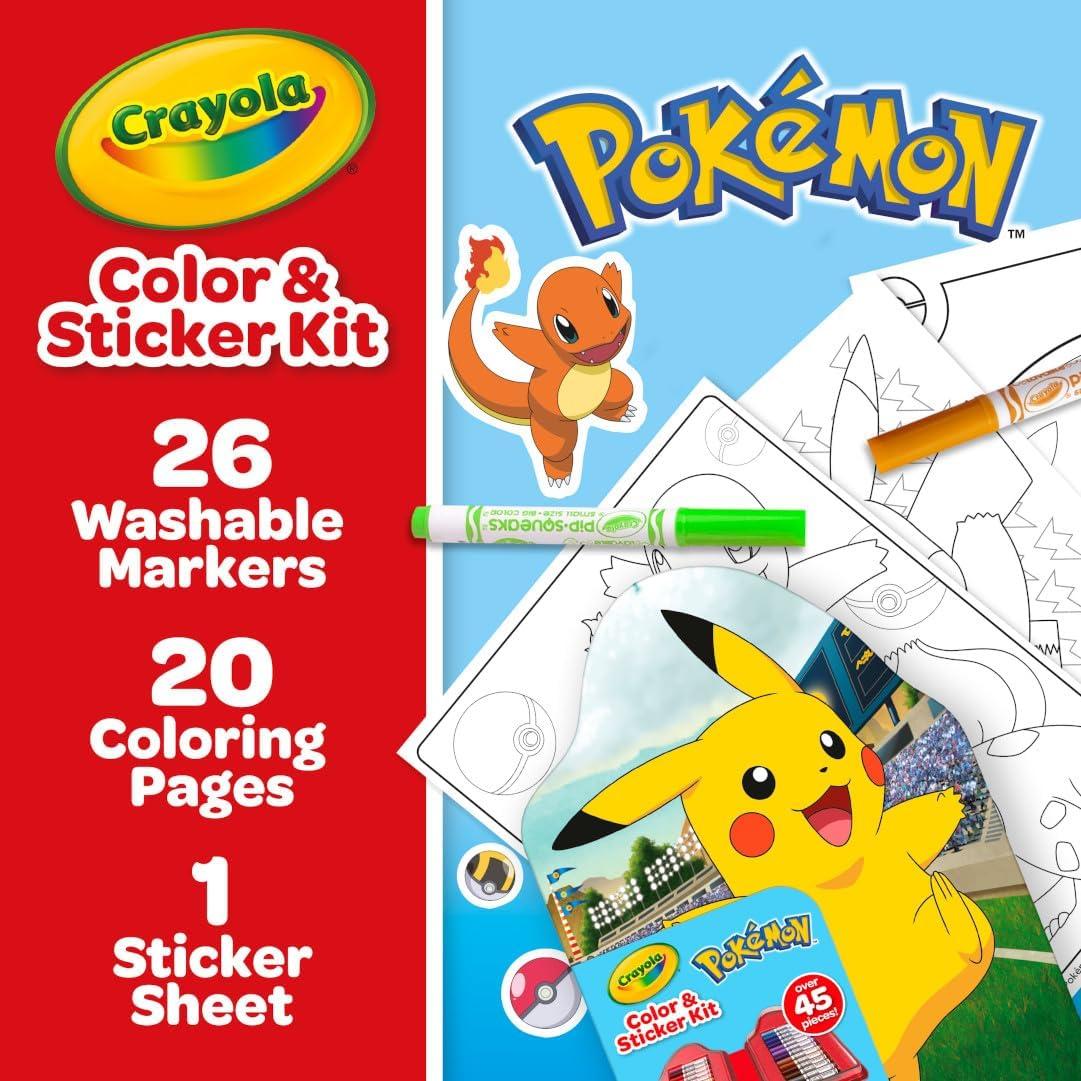 Crayola Pokemon Art Kit for Kids (45pcs), Pokemon Coloring Book Pages, Pokemon Stickers for Kids, Pokemon Toys, Gift for kids, Ages 4+(Pikachu)