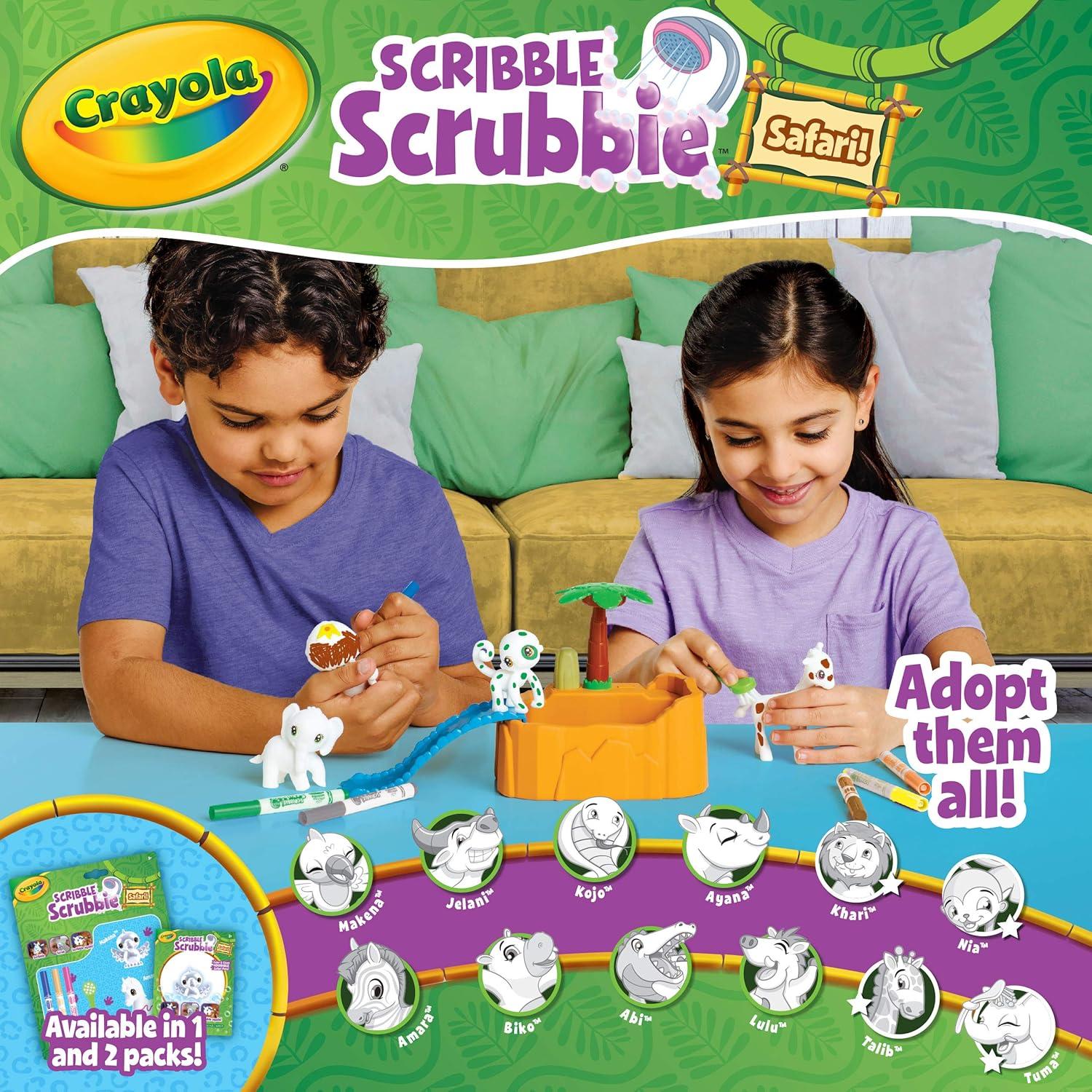 Crayola Scribble Scrubbie Safari Animals Tub Set, Color & Wash Creative Toy, Gift for Kids, Age 3, 4, 5, 6(Safari Animals)