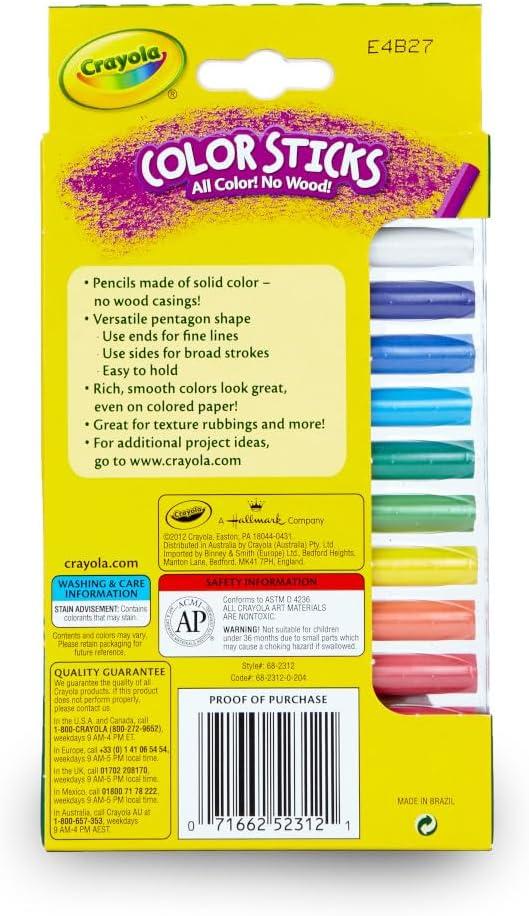 Crayola Color Sticks (12 Count), Woodless Colored Pencils Set for Kids, Classroom Art Supplies, Fine Lines & Broad Strokes, Non-Toxic