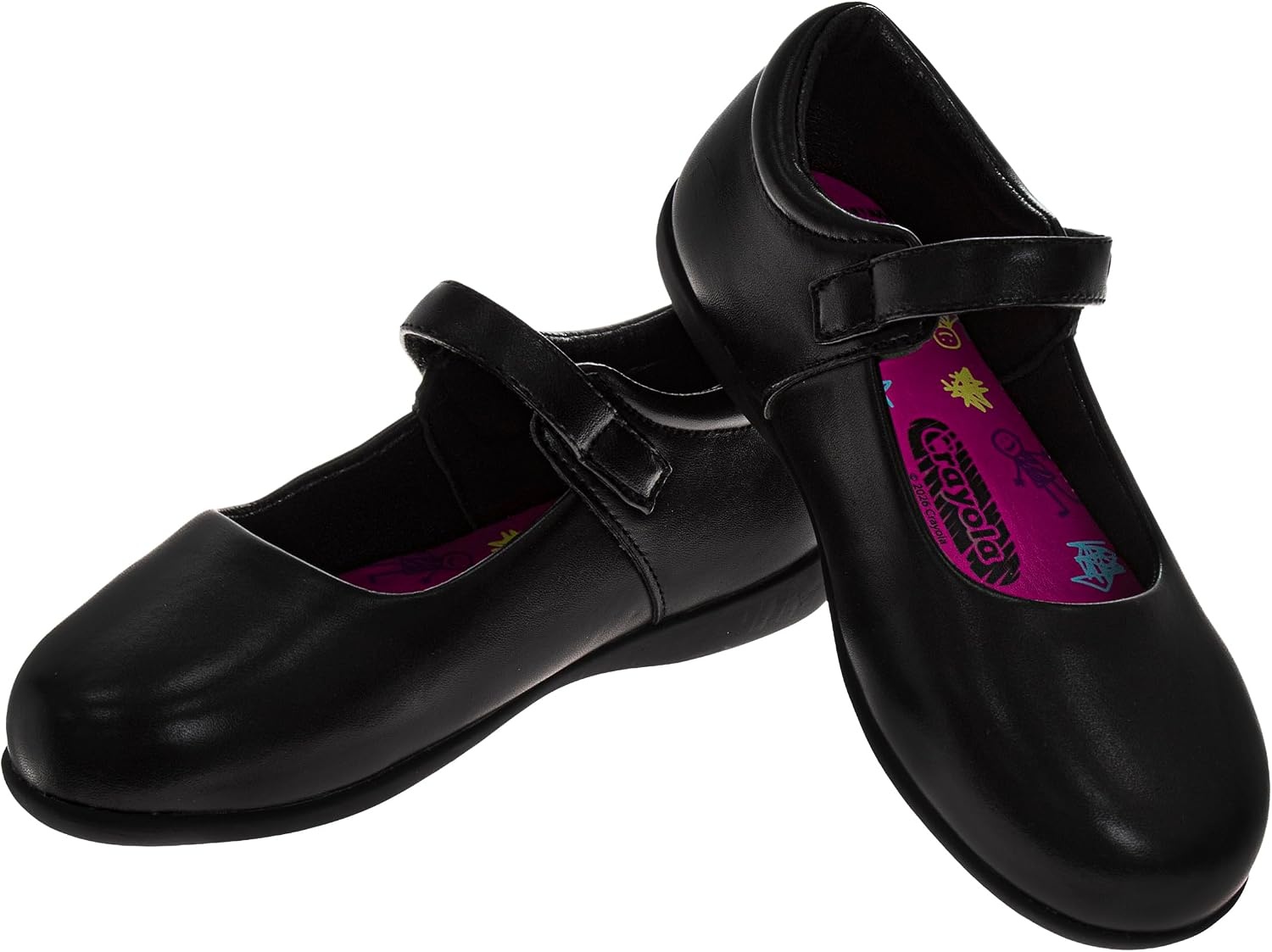 Crayola Shoes for Girls Mary Jane Ballet Flats Dress School Shoes for Girl Size 9-10 Toddler 11-13 Little Kid 1-4 Big Kid(Black Strap)