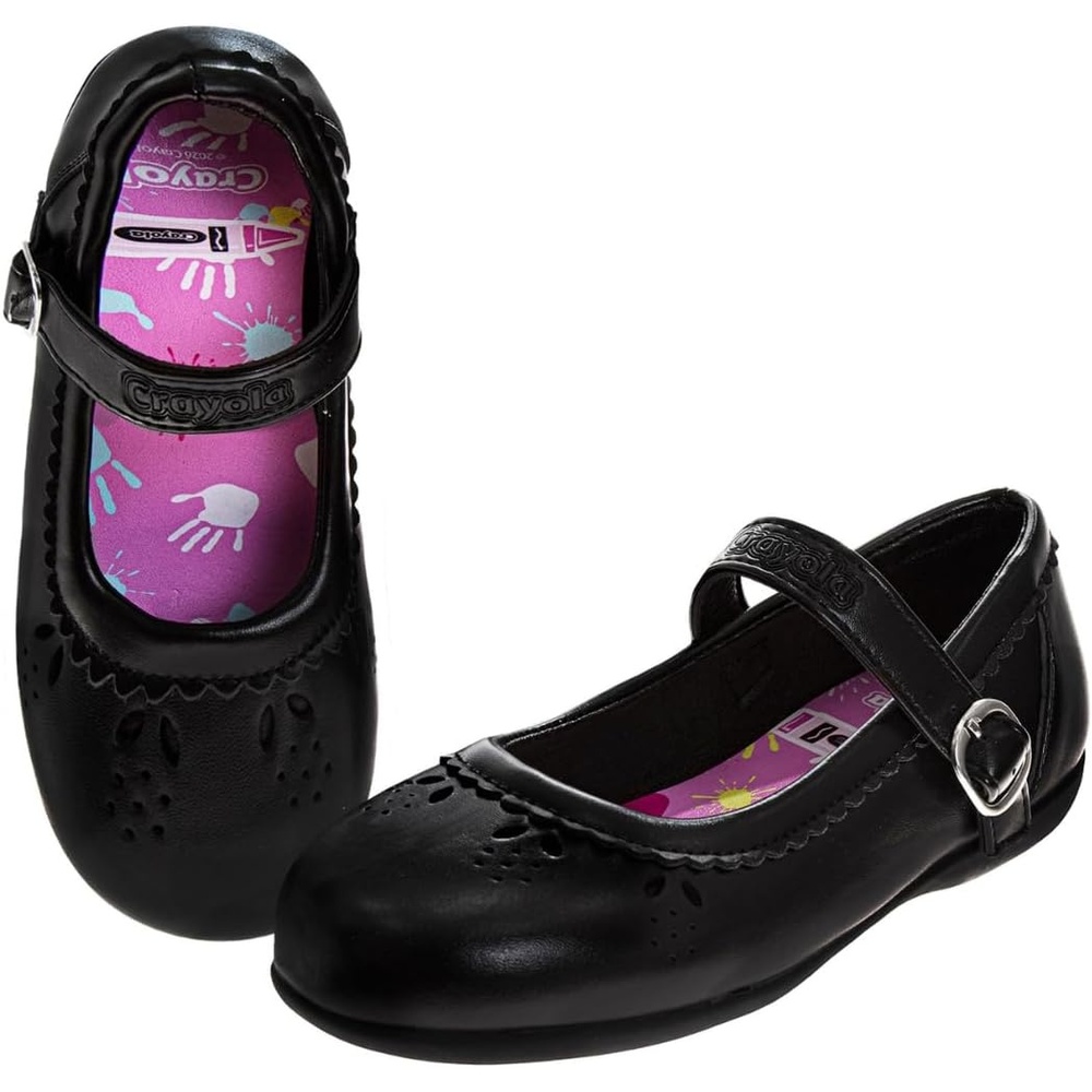 Crayola Shoes for Girls Mary Jane Ballet Flats Dress School Shoes for Girl Size 9-10 Toddler 11-13 Little Kid 1-4 Big Kid(Charcoal)