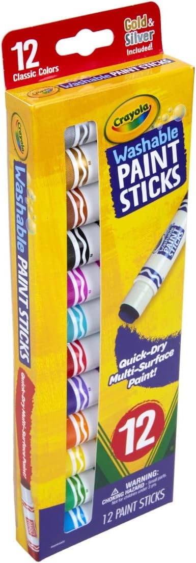 Crayola Quick Dry Paint Sticks (12ct), Washable Paint Set for Kids, Arts & Crafts Supplies, Multi-Surface, Assorted Colors, Kids Gifts(1 Count (Pack of 1))