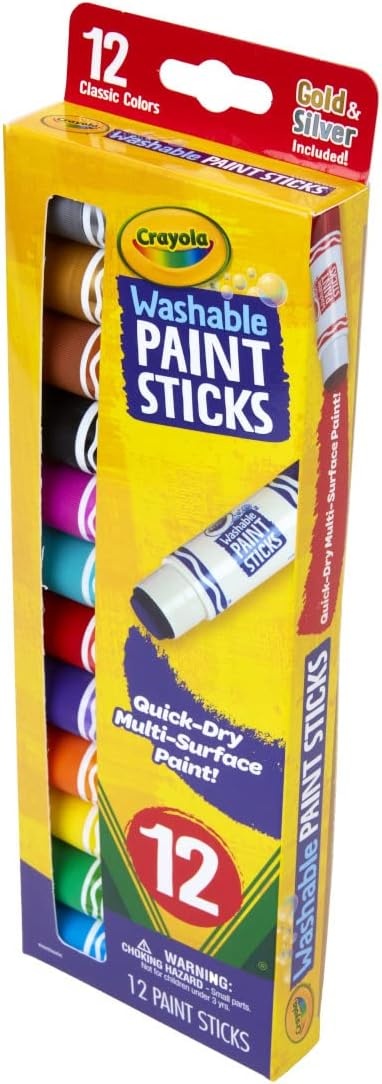 Crayola Quick Dry Paint Sticks (12ct), Washable Paint Set for Kids, Arts & Crafts Supplies, Multi-Surface, Assorted Colors, Kids Gifts(1 Count (Pack of 1))