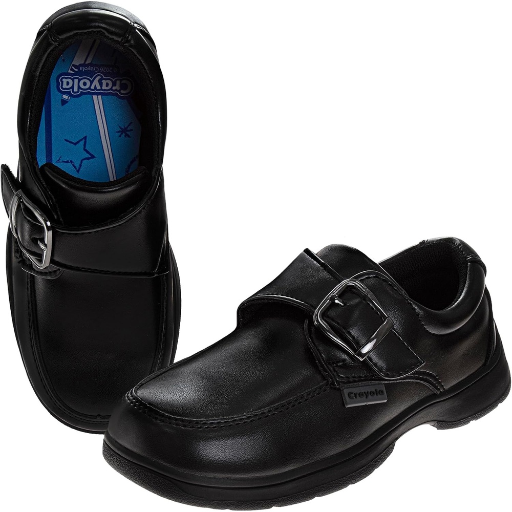 Crayola Boys Black School Uniform Dress Shoes Lace-Up & Strap Styles Classic Formal Shoes Toddler 7–10 Little Kid 11–13 Big Kid 1–4(Charcoal)