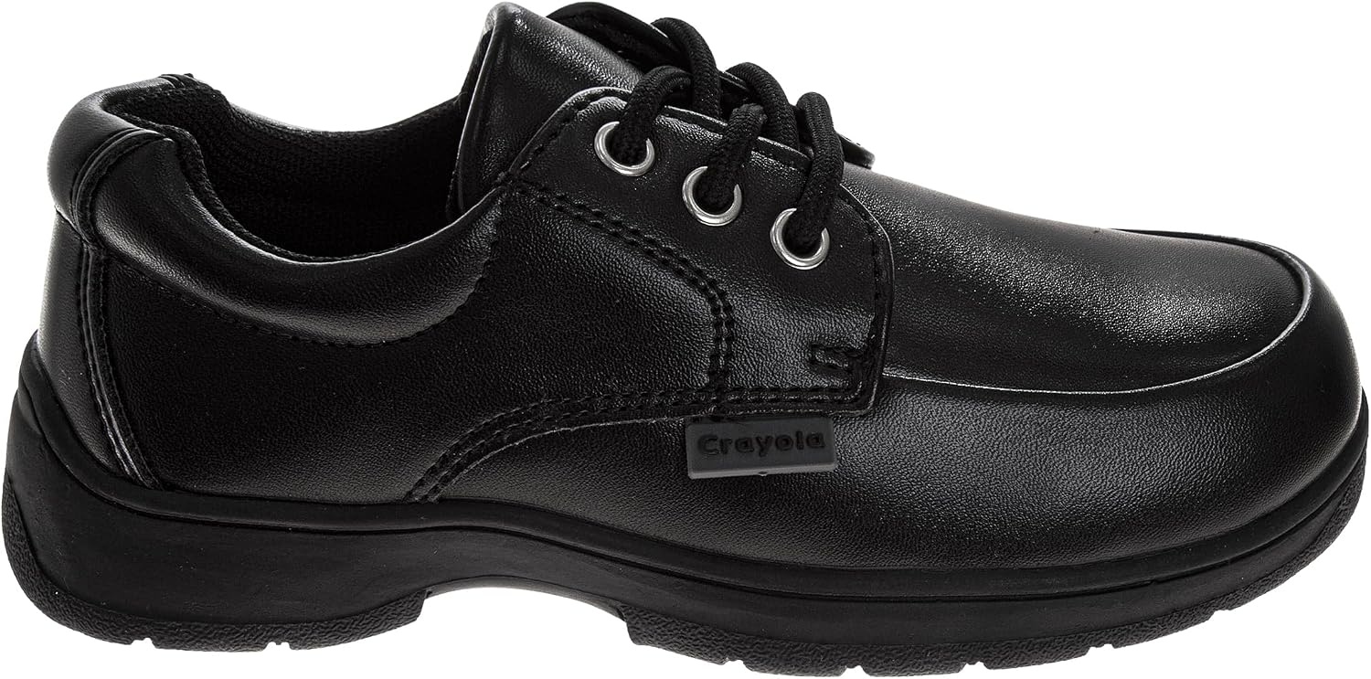 Crayola Boys Black School Uniform Dress Shoes Lace-Up & Strap Styles Classic Formal Shoes Toddler 7–10 Little Kid 11–13 Big Kid 1–4(Black)