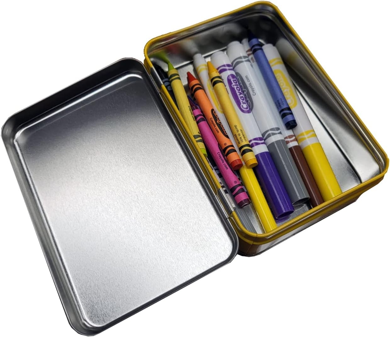 The Tin Box Crayola Tin Crayon Storage with Hinge (Empty) – Holds 64 Crayons, (187937-12)(1 Count (Pack of 1))