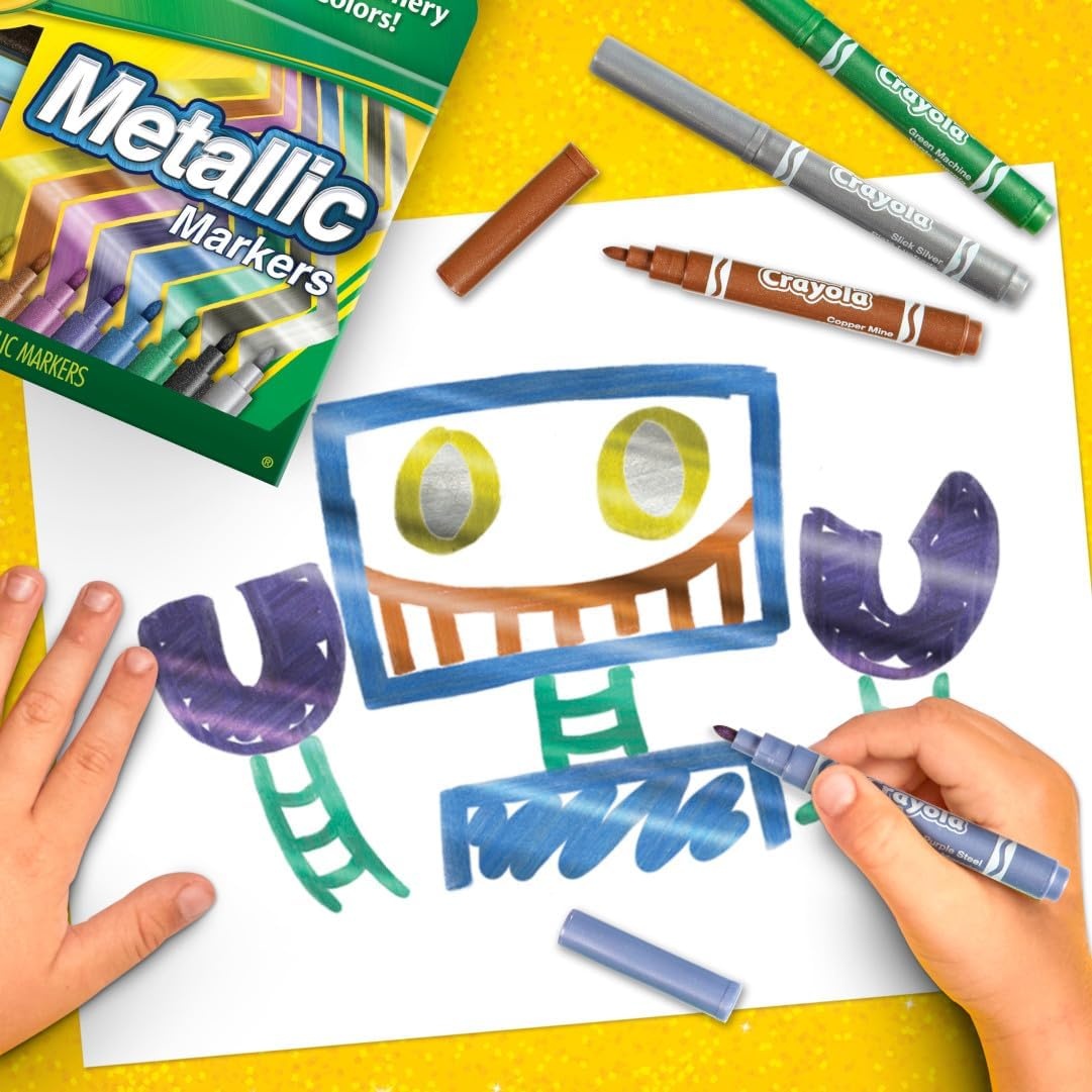 Crayola Metallic Markers, Art Supplies, 8 Count, Colors May Vary(8 Count (Pack of 1))
