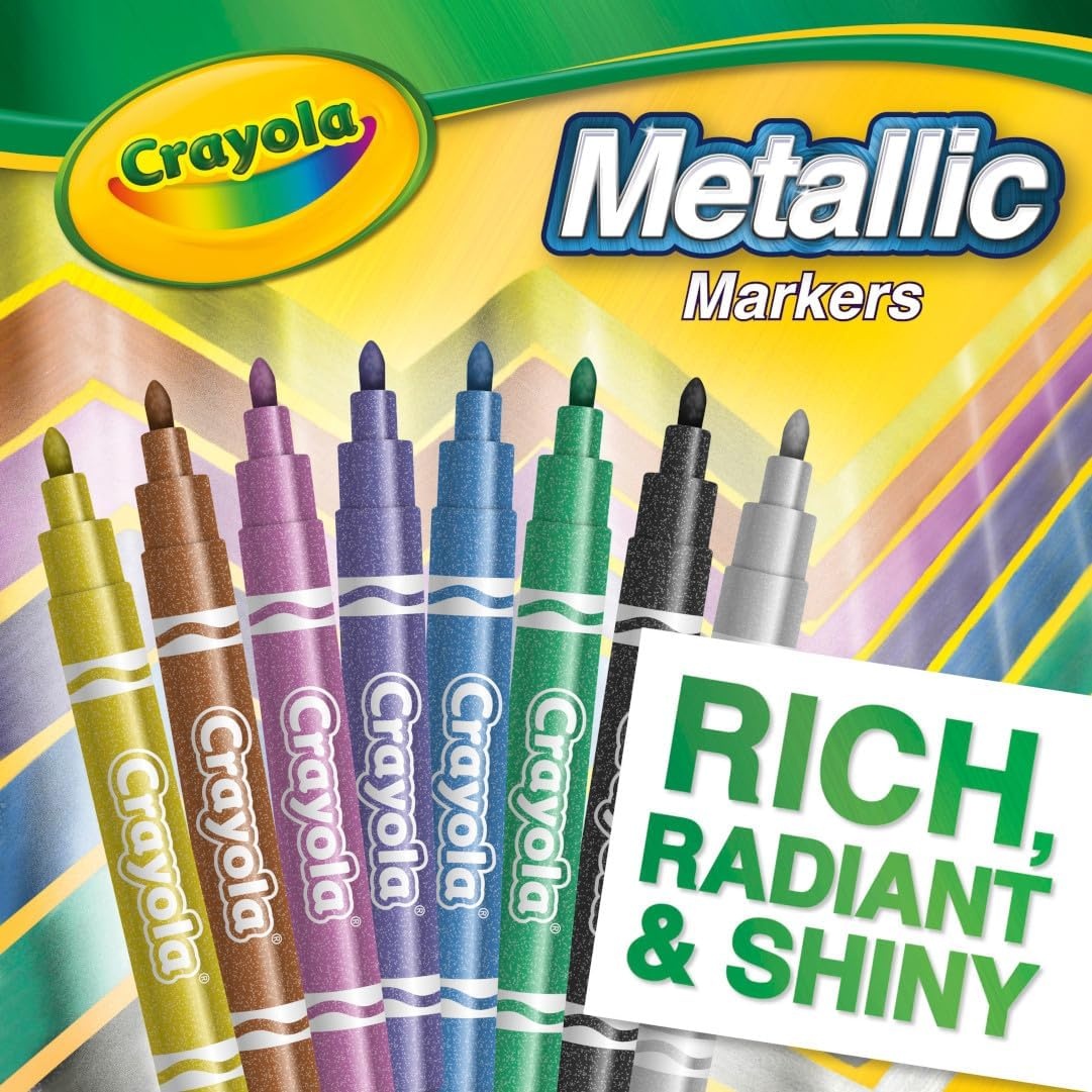 Crayola Metallic Markers, Art Supplies, 8 Count, Colors May Vary(8 Count (Pack of 1))