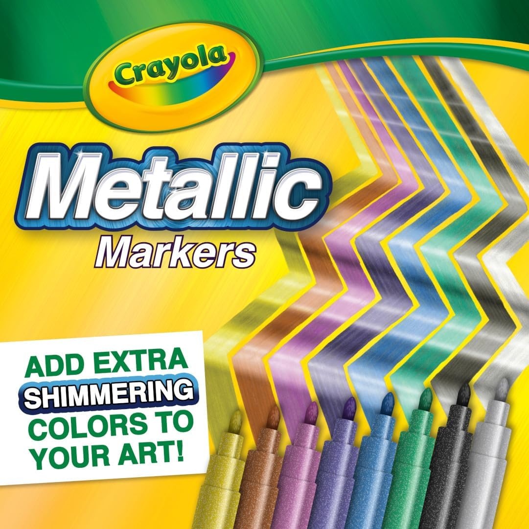 Crayola Metallic Markers, Art Supplies, 8 Count, Colors May Vary(8 Count (Pack of 1))