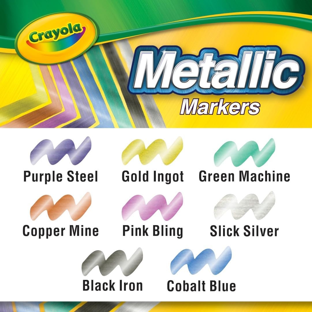 Crayola Metallic Markers, Art Supplies, 8 Count, Colors May Vary(8 Count (Pack of 1))