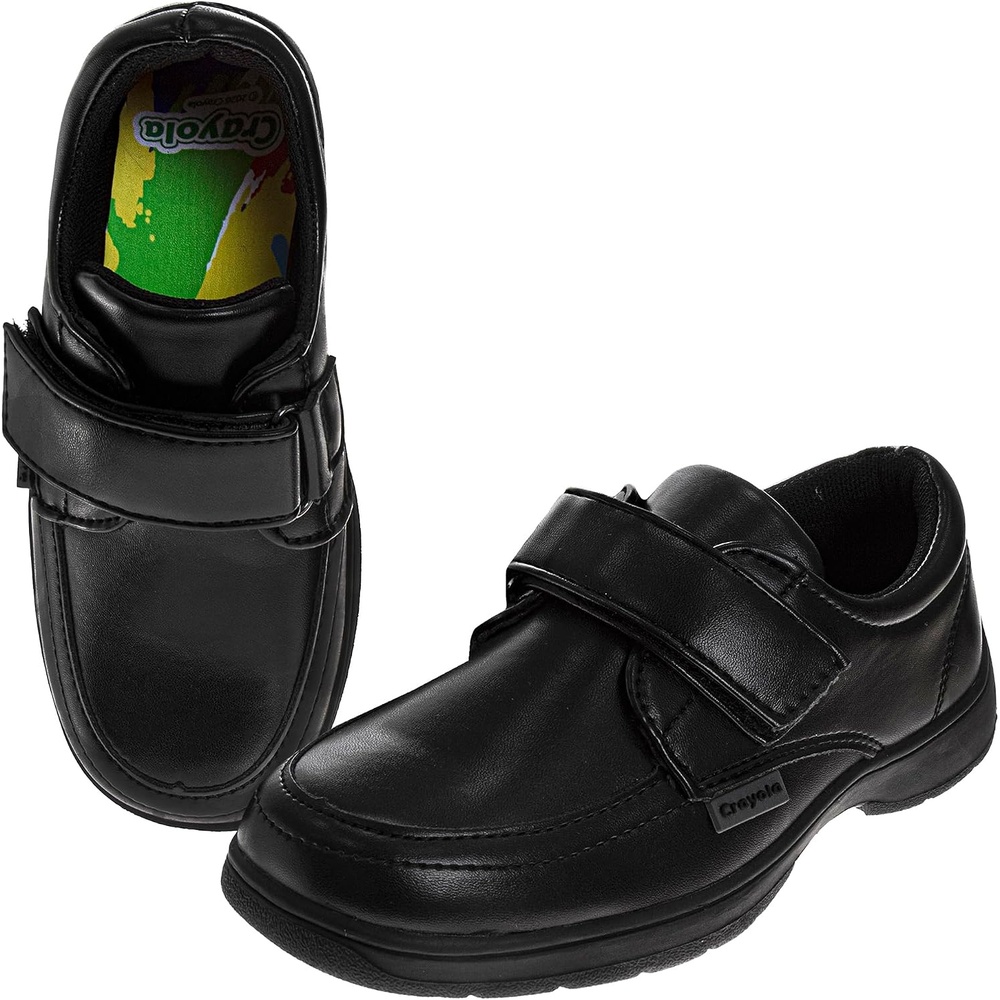 Crayola Boys Black School Uniform Dress Shoes Lace-Up & Strap Styles Classic Formal Shoes Toddler 7–10 Little Kid 11–13 Big Kid 1–4(Jet Black)