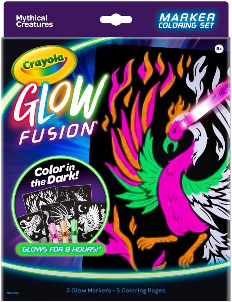 Crayola Glow Fusion, Glow in The Dark Coloring Set with Markers, Alien & Monster Coloring Pages, Gift for Kids(Deluxe)
