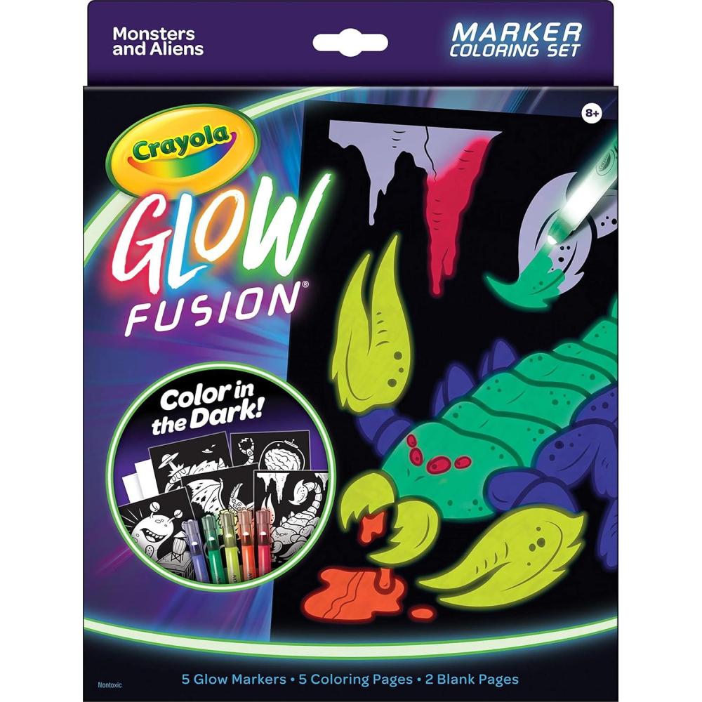 Crayola Glow Fusion, Glow in The Dark Coloring Set with Markers, Alien & Monster Coloring Pages, Gift for Kids(Alien & Monsters)