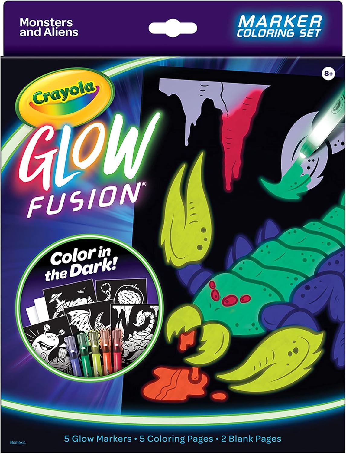Crayola Glow Fusion, Glow in The Dark Coloring Set with Markers, Alien & Monster Coloring Pages, Gift for Kids(Alien & Monsters)