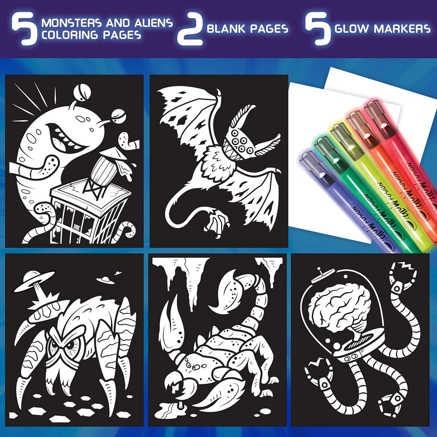 Crayola Glow Fusion, Glow in The Dark Coloring Set with Markers, Alien & Monster Coloring Pages, Gift for Kids(Alien & Monsters)