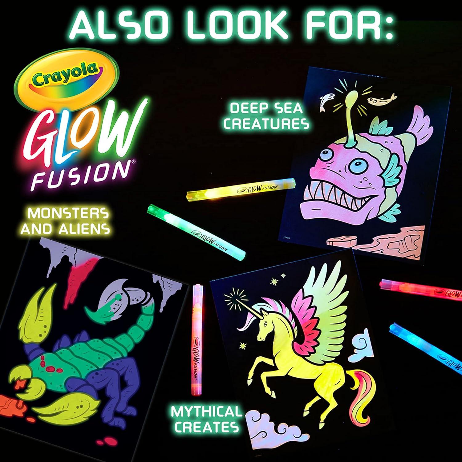 Crayola Glow Fusion, Glow in The Dark Coloring Set with Markers, Alien & Monster Coloring Pages, Gift for Kids(Alien & Monsters)
