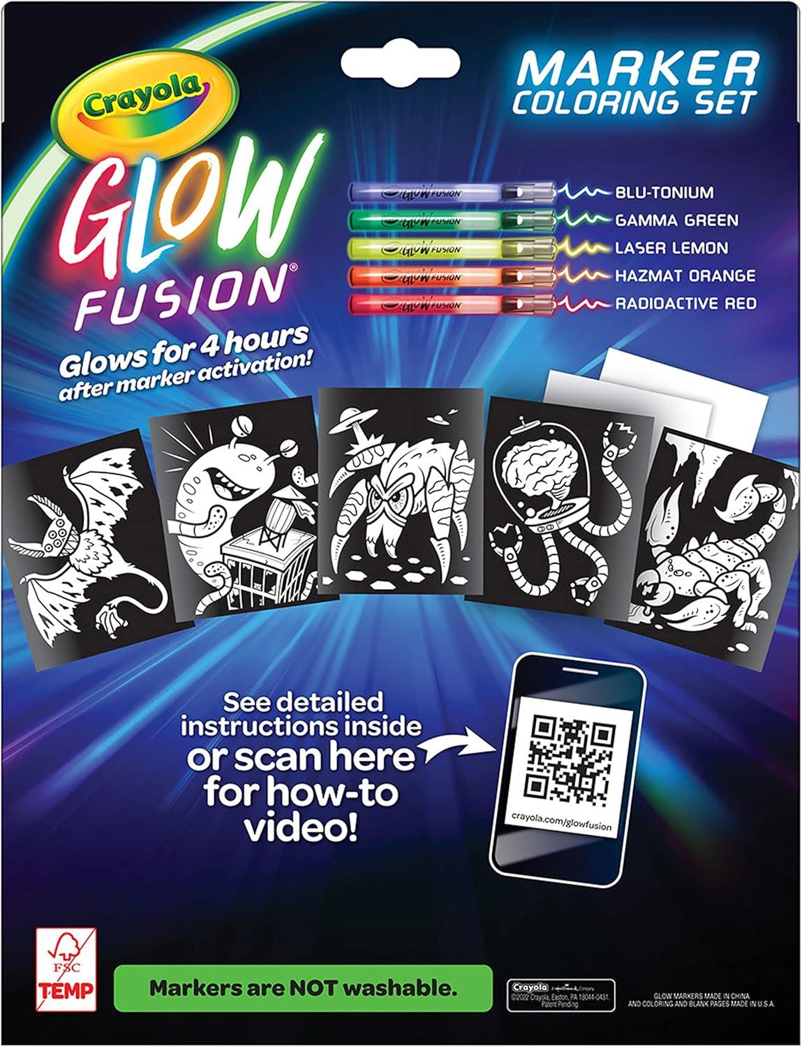 Crayola Glow Fusion, Glow in The Dark Coloring Set with Markers, Alien & Monster Coloring Pages, Gift for Kids(Alien & Monsters)