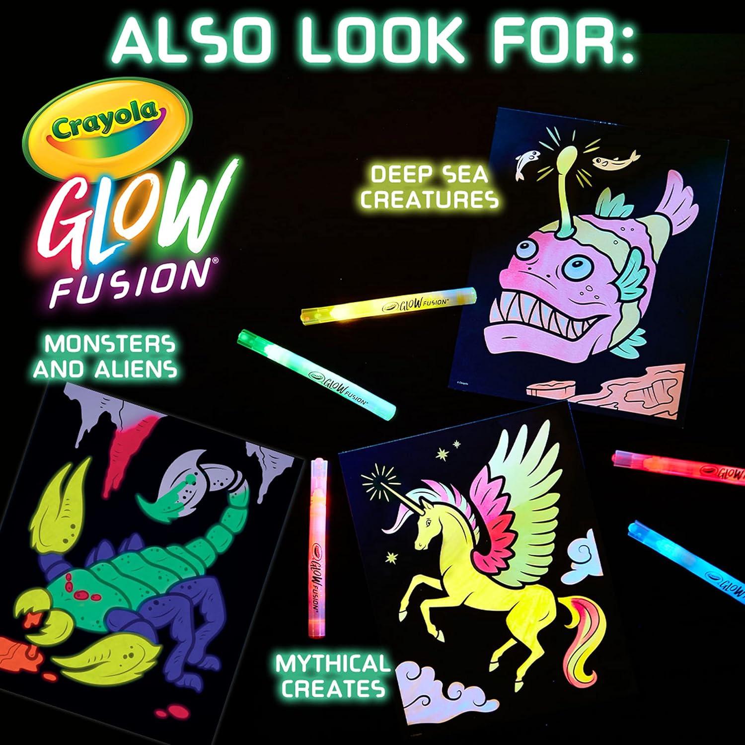 Crayola Glow Fusion, Glow in The Dark Coloring Set with Markers, Alien & Monster Coloring Pages, Gift for Kids(Deep Sea Creatures)