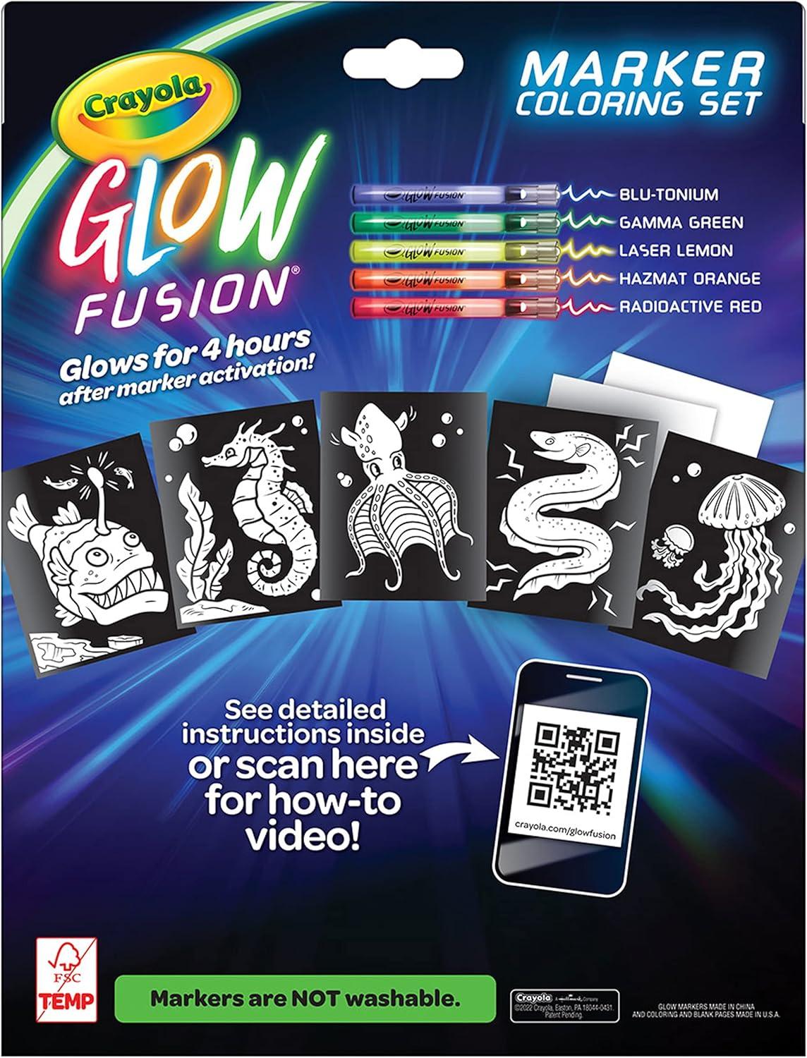 Crayola Glow Fusion, Glow in The Dark Coloring Set with Markers, Alien & Monster Coloring Pages, Gift for Kids(Deep Sea Creatures)