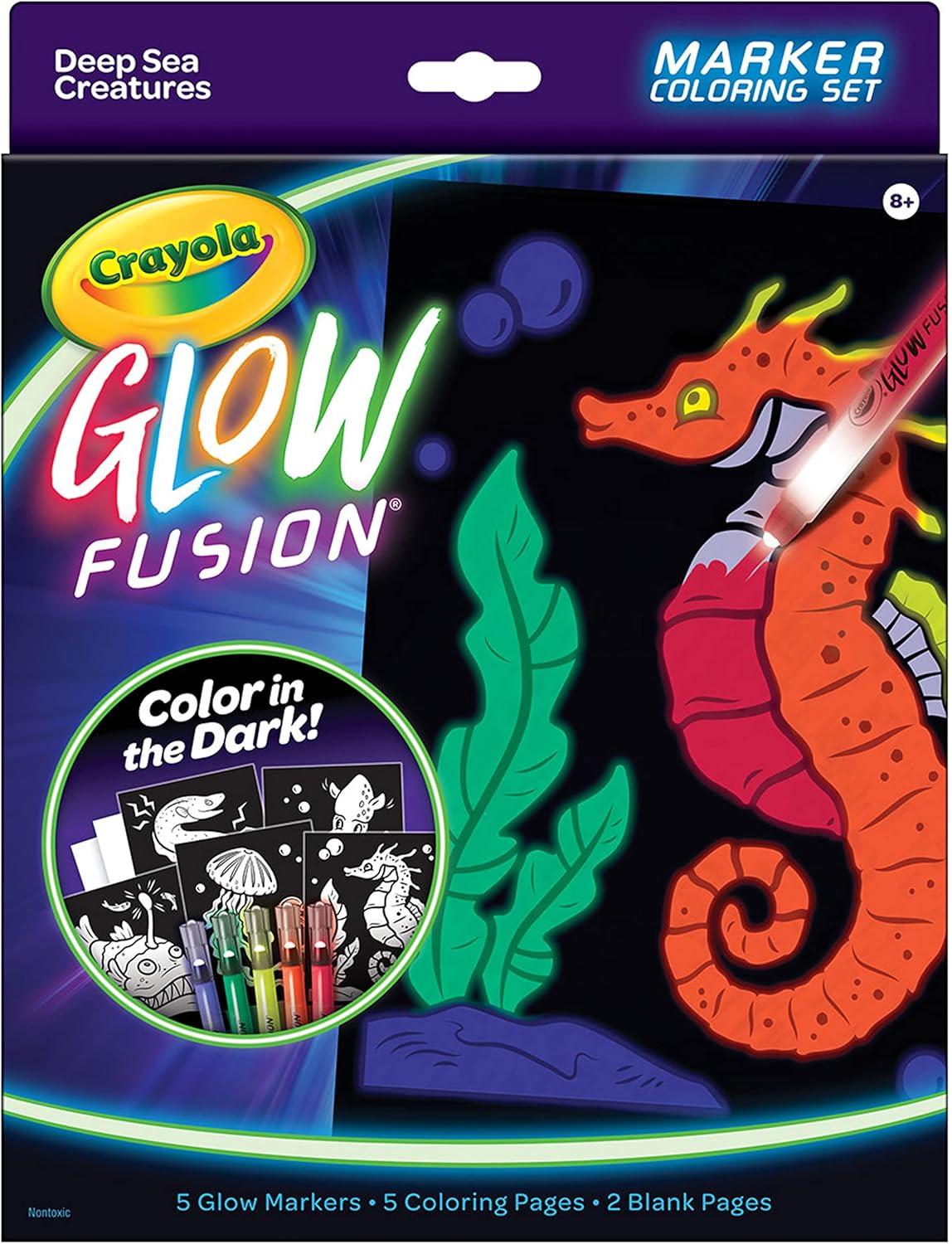 Crayola Glow Fusion, Glow in The Dark Coloring Set with Markers, Alien & Monster Coloring Pages, Gift for Kids(Deep Sea Creatures)