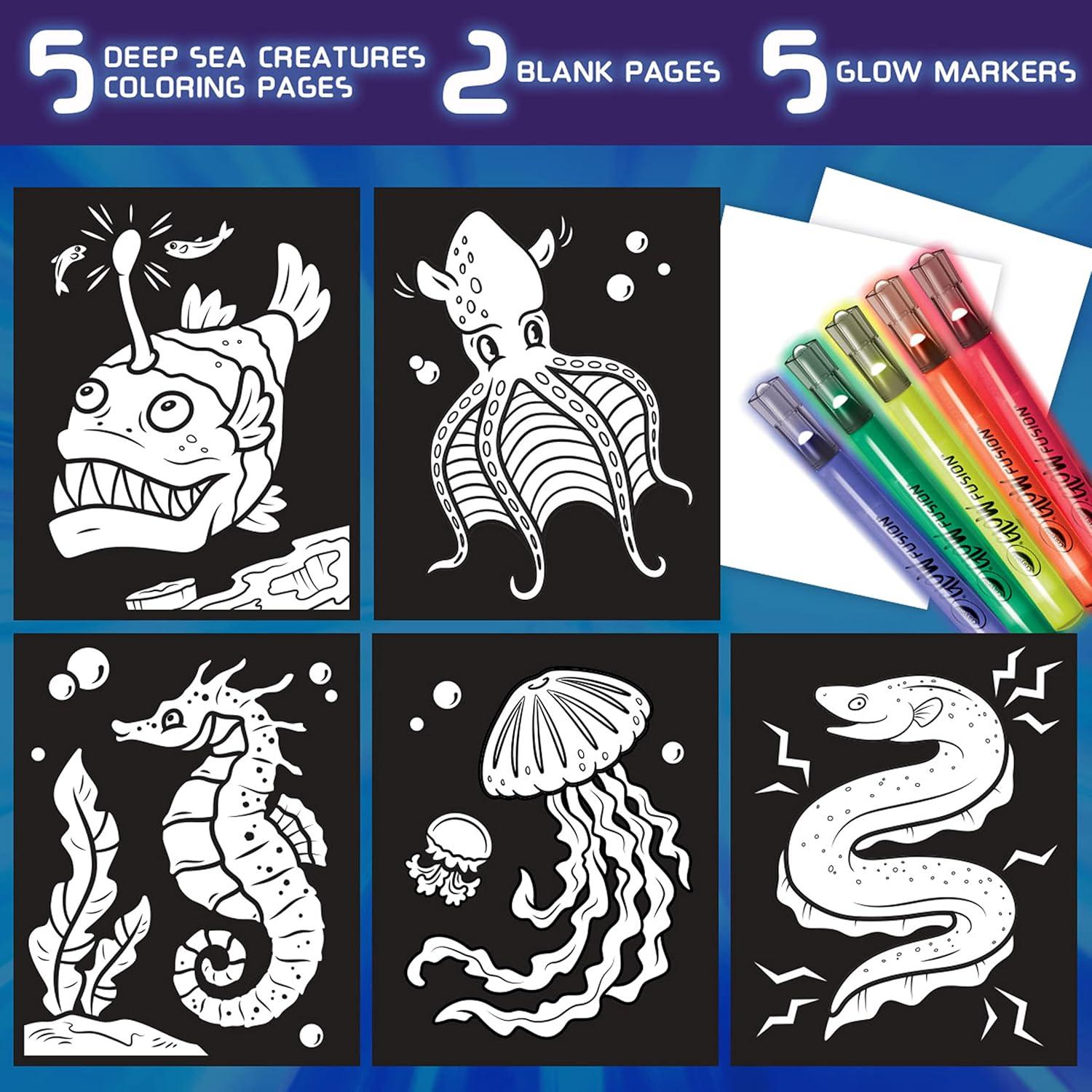 Crayola Glow Fusion, Glow in The Dark Coloring Set with Markers, Alien & Monster Coloring Pages, Gift for Kids(Deep Sea Creatures)