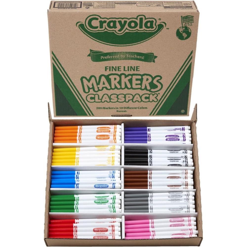 Crayola Fine Line Markers Classpack (200ct), Bulk Kids’ Markers For Preschool, Kindergarten, Elementary School Classrooms, Teacher Classroom Must Haves