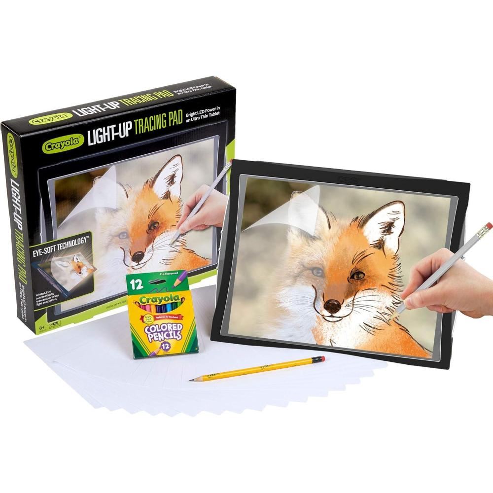 Crayola Light Up Tracing Pad with Night Mode and Colored Pencil Set, Gift, Ages 6, 7, 8, 9, 10