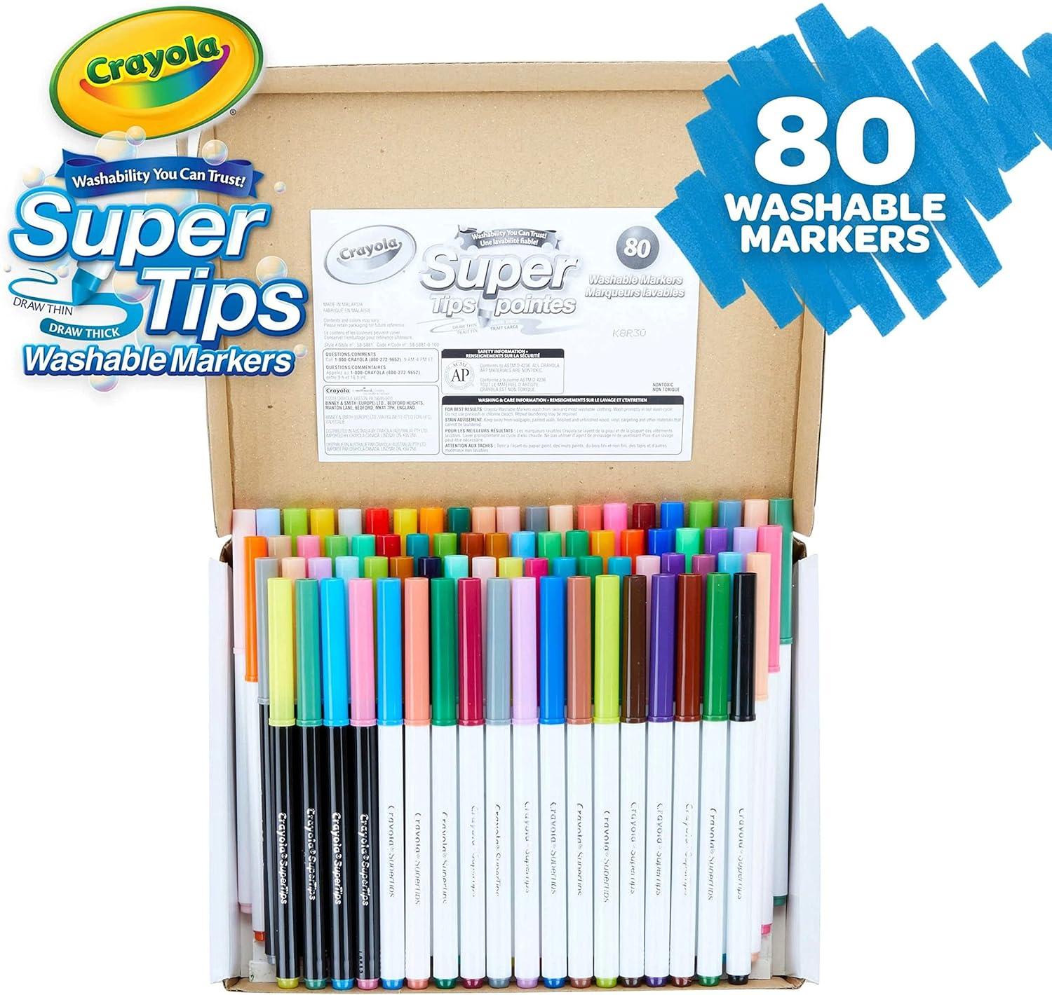 Crayola Supertips Washable Markers (80ct), Bulk Teacher Supplies for Classrooms, Kids Markers for Back to School, Ages 3+ [Amazon Exclusive](1 Count (Pack of 1))