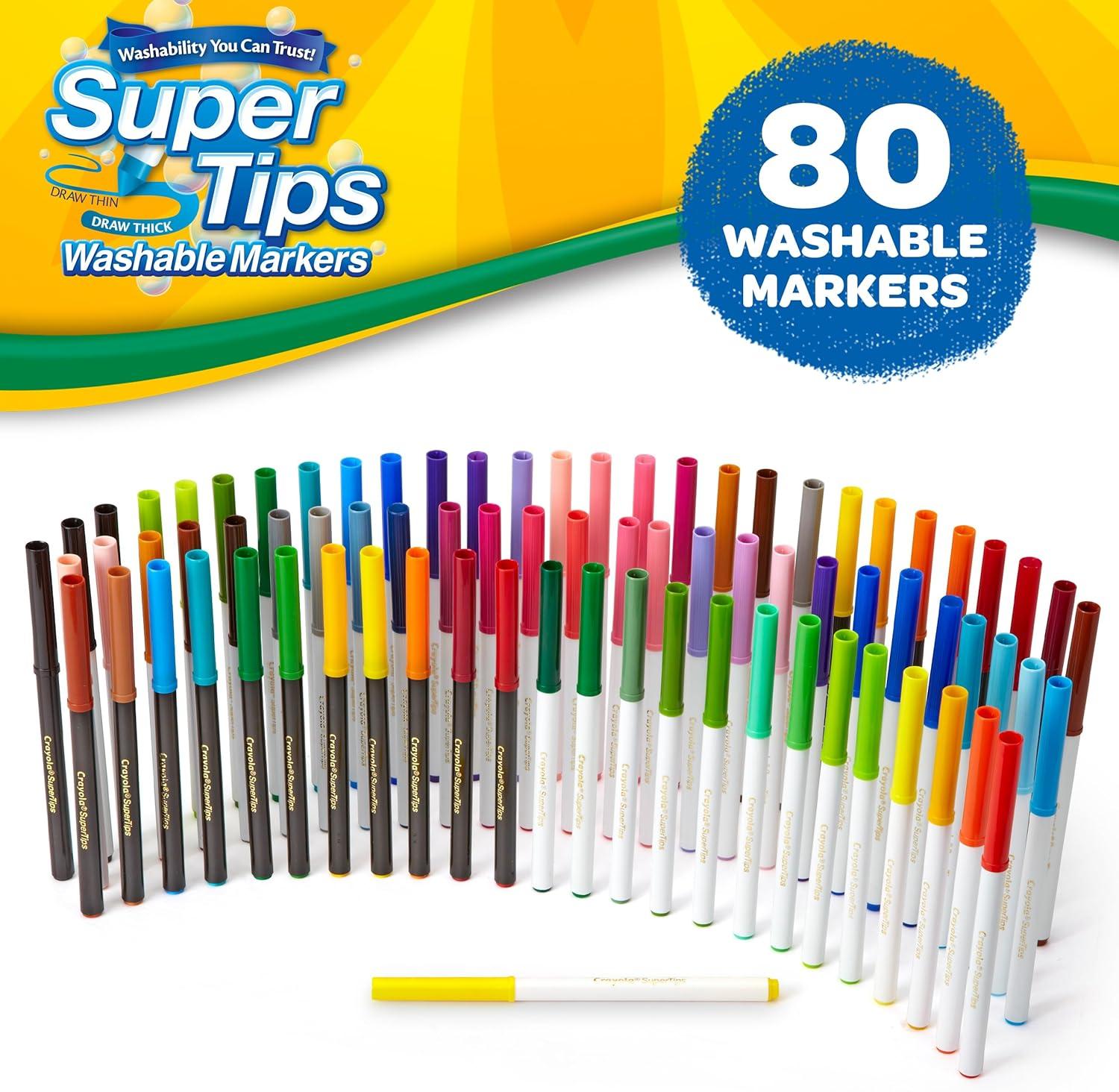 Crayola Supertips Washable Markers (80ct), Bulk Teacher Supplies for Classrooms, Kids Markers for Back to School, Ages 3+ [Amazon Exclusive](1 Count (Pack of 1))