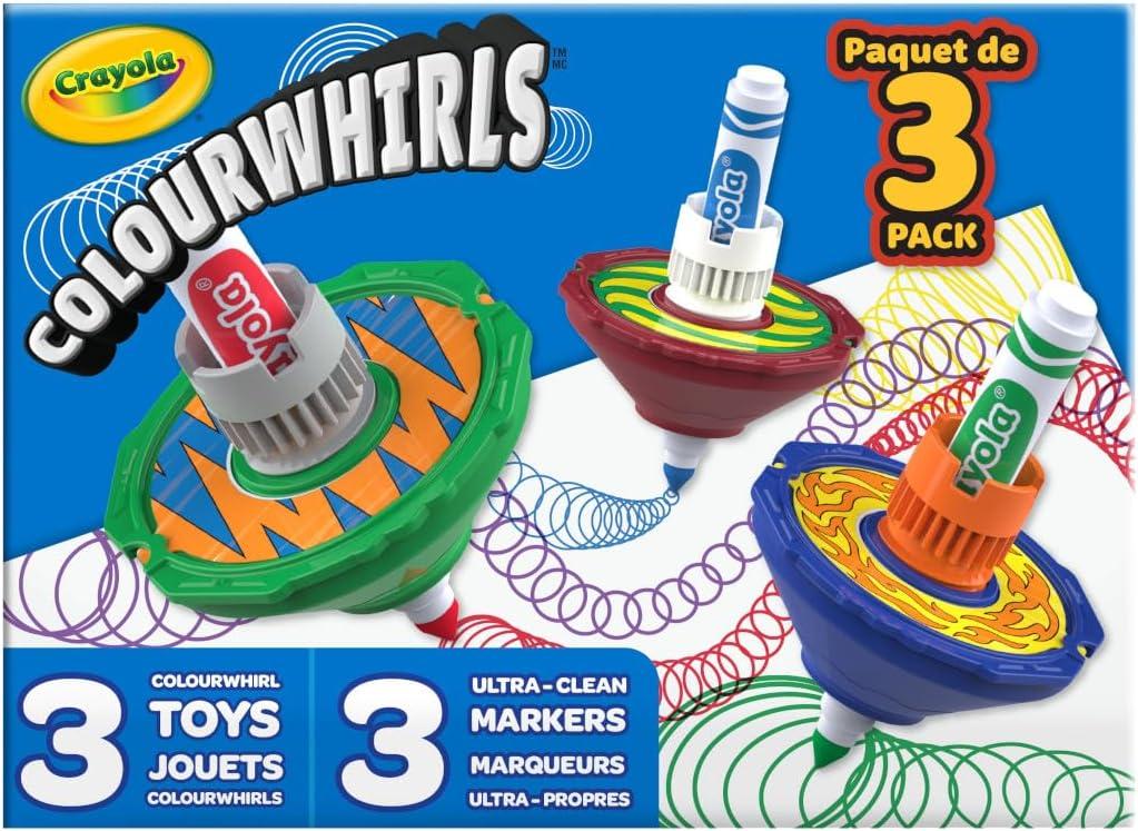 Crayola Colourwhirls (3ct), Spin Art Toy, Battling Spinning Top Toy for Kids, 1 Launcher, Arts & Crafts Kit, Gift for Boys & Girls, Ages 6, 7, 8(Multpack)