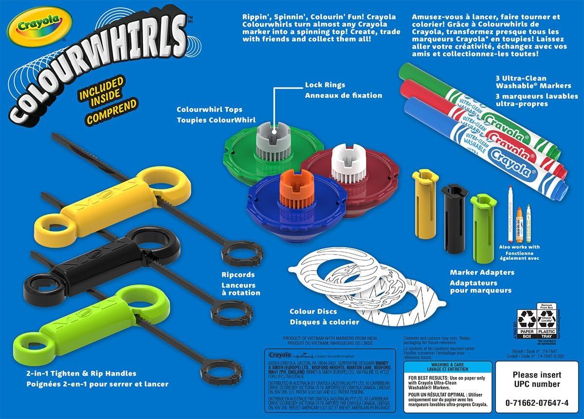 Crayola Colourwhirls (3ct), Spin Art Toy, Battling Spinning Top Toy for Kids, 1 Launcher, Arts & Crafts Kit, Gift for Boys & Girls, Ages 6, 7, 8(Multpack)